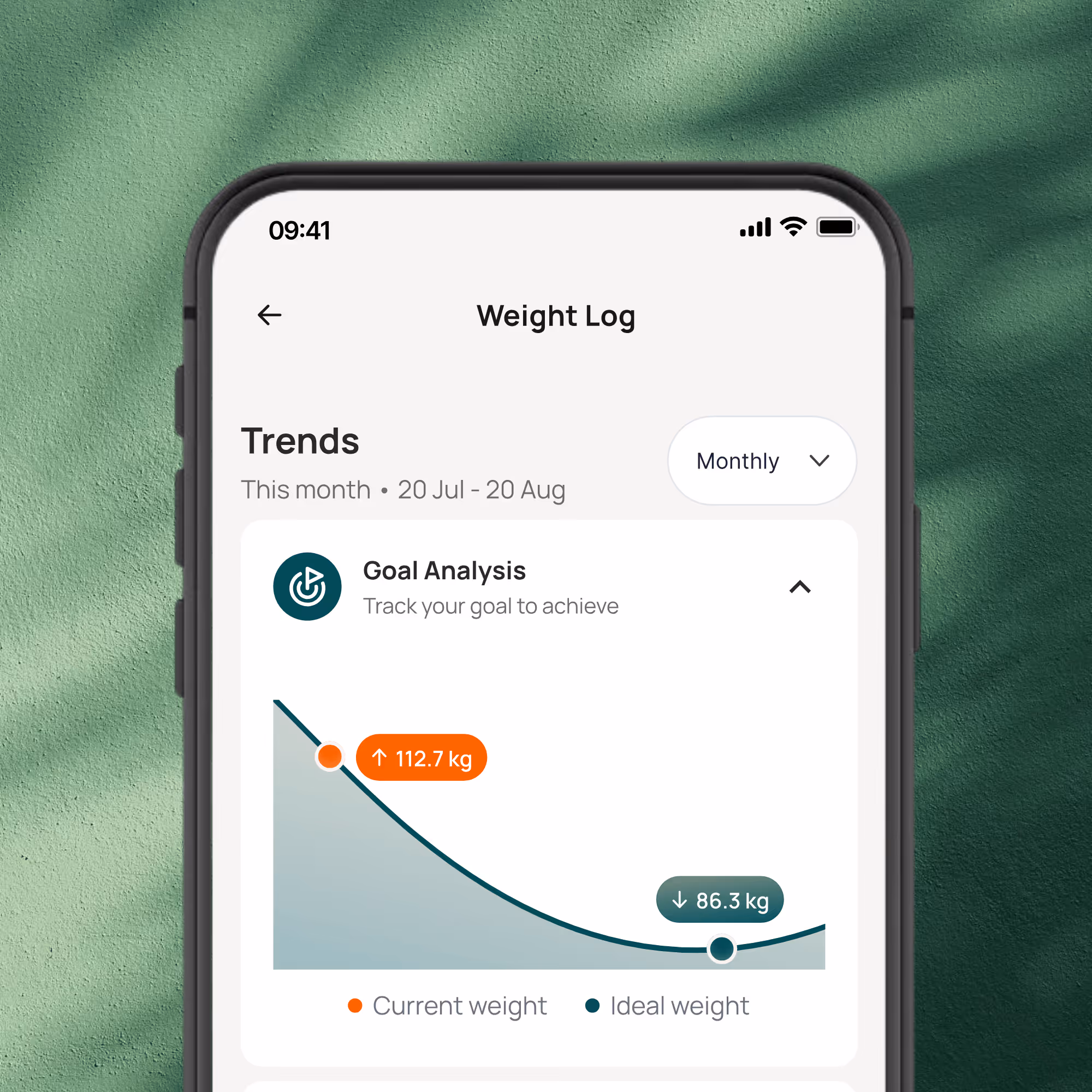 Weight log trends in the Weightless app